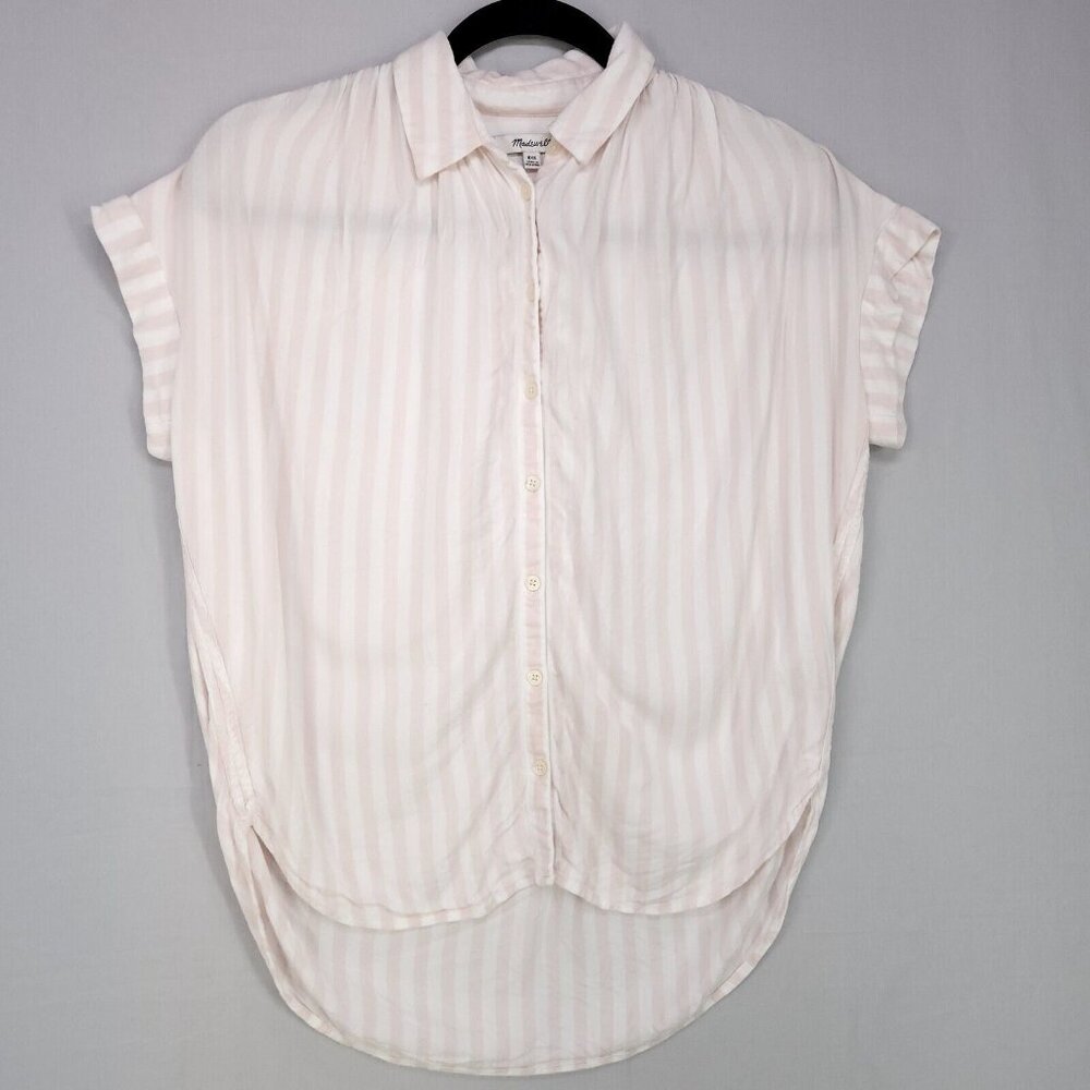 Madewell Button Up Shirt Women XXS Oversized White Striped Dolman Short Sleeve